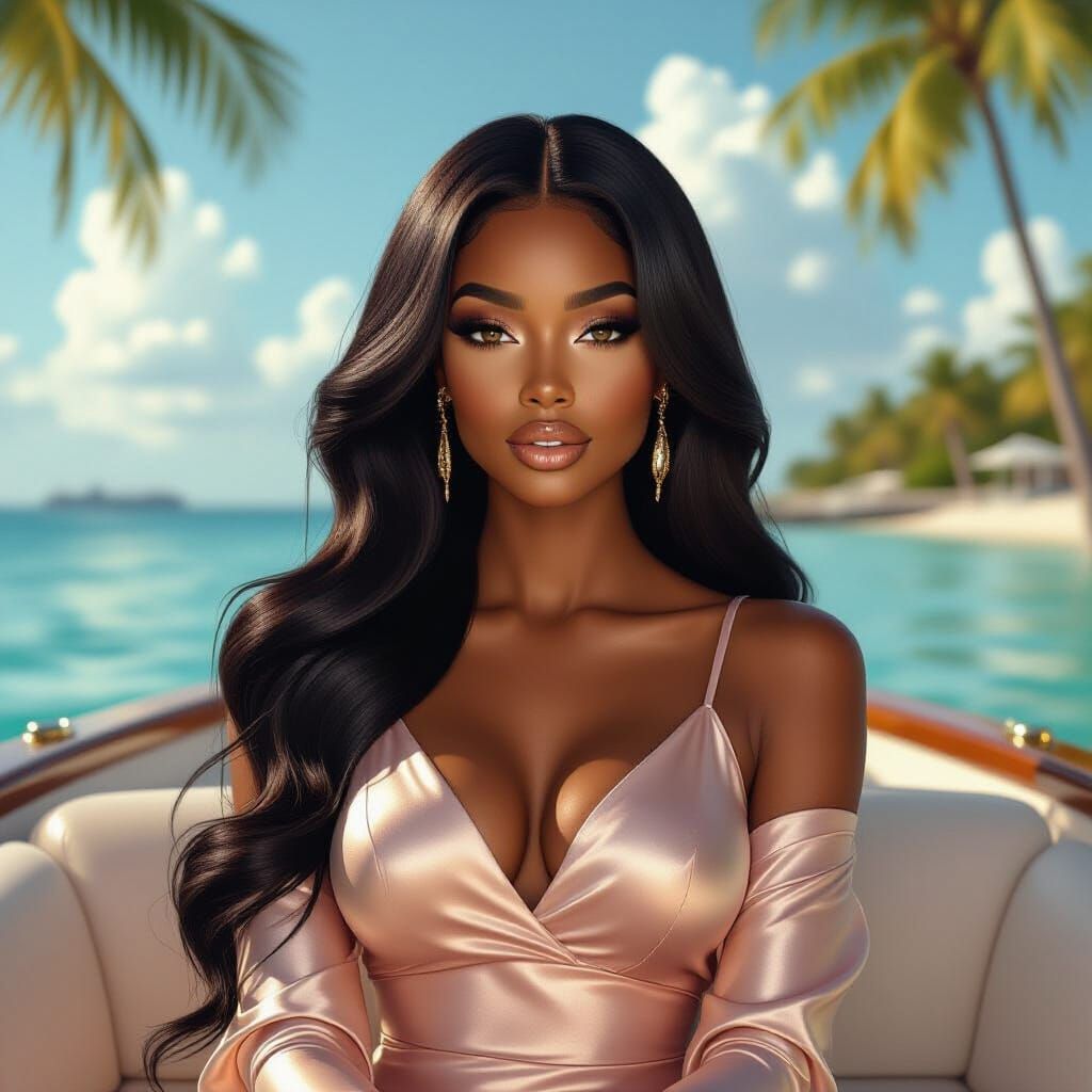 Ebony Beauty in Luxurious Boat, Palm Beach Scene