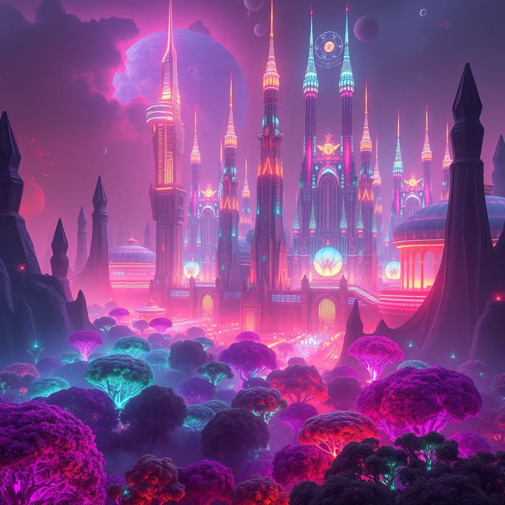 Neon Cityscape in Marshmallowpunk Futurism