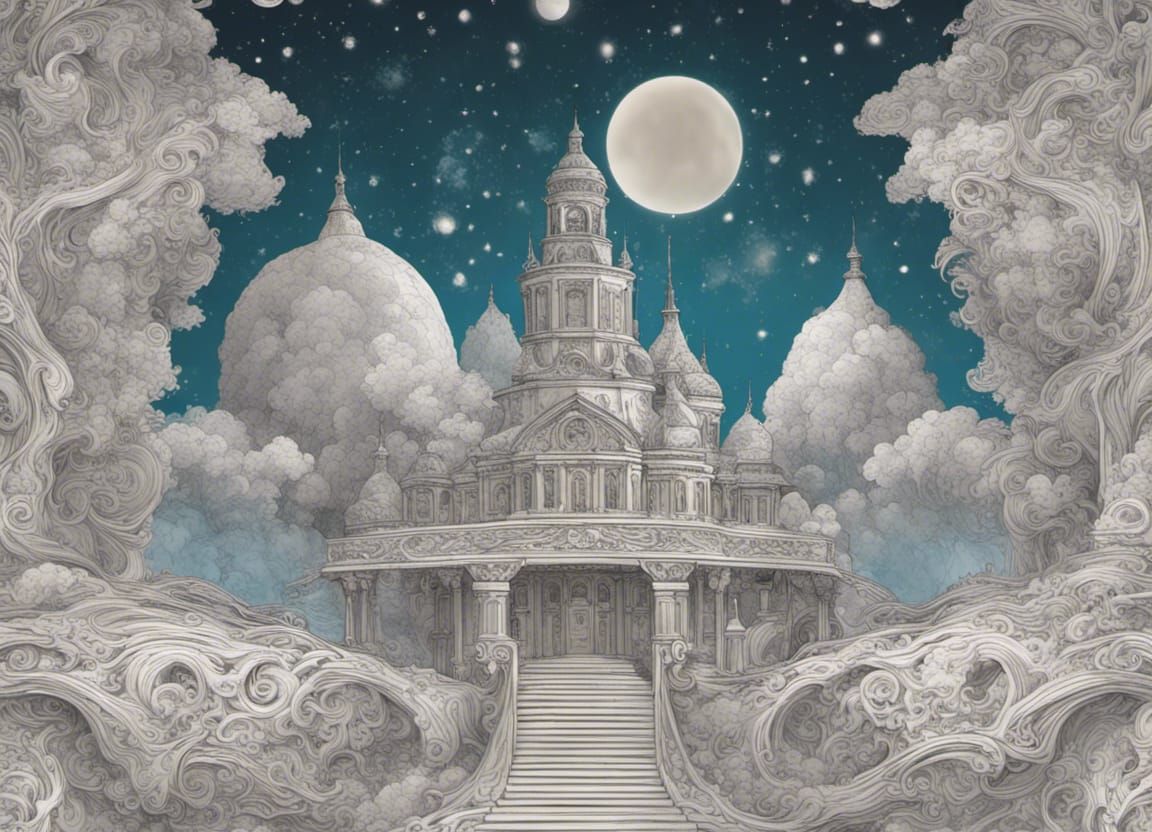 Cosmic House in Starscape, Detailed Fantasy Scene