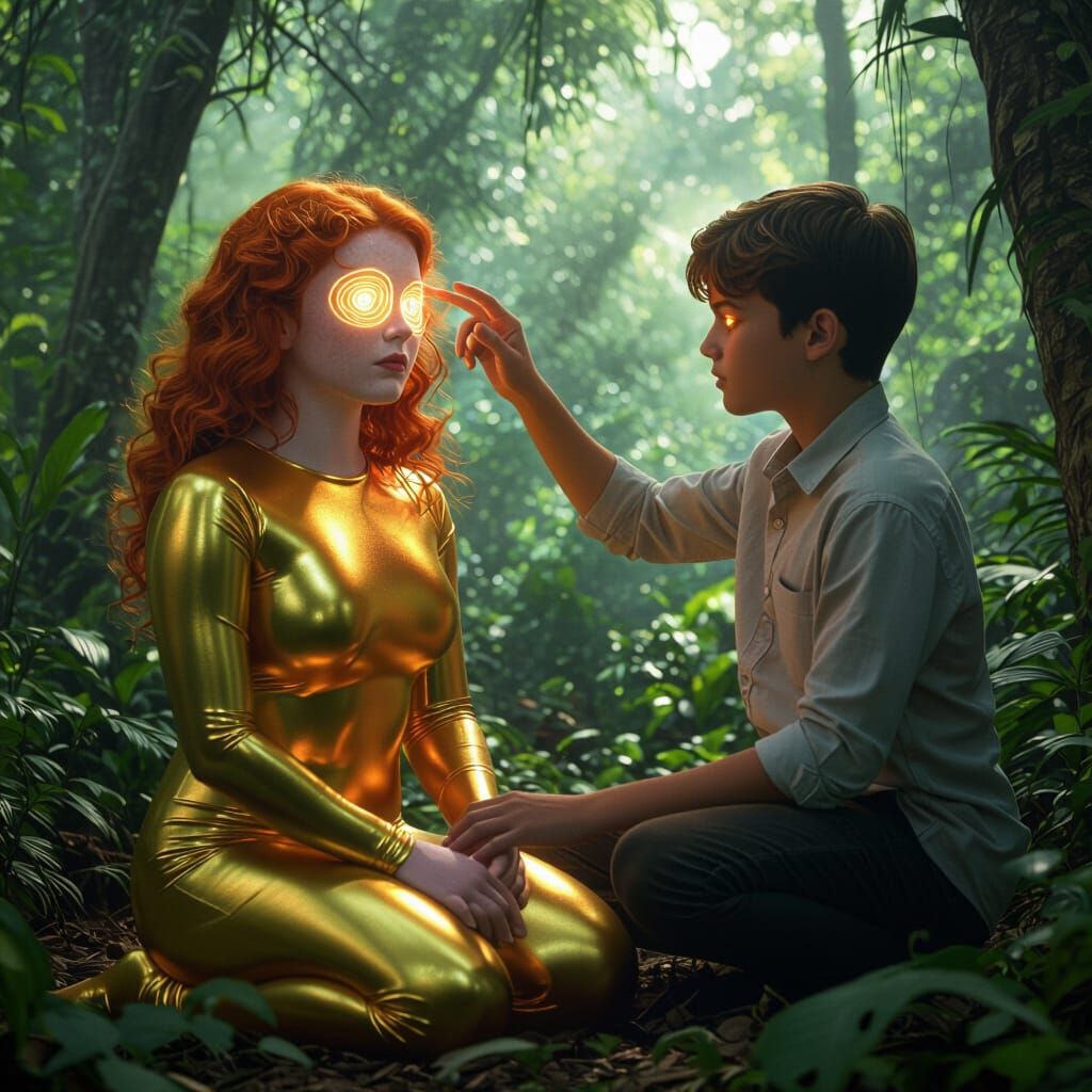 Hypnotized Redhead in Forest, Android Jones Style