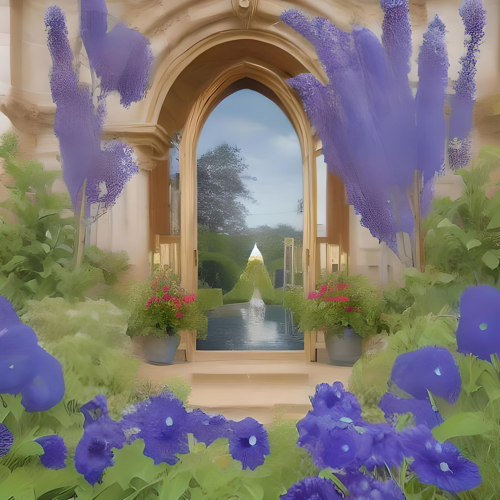 Hyperrealistic Iris and Delphinium Bouquet by Infinity Pool