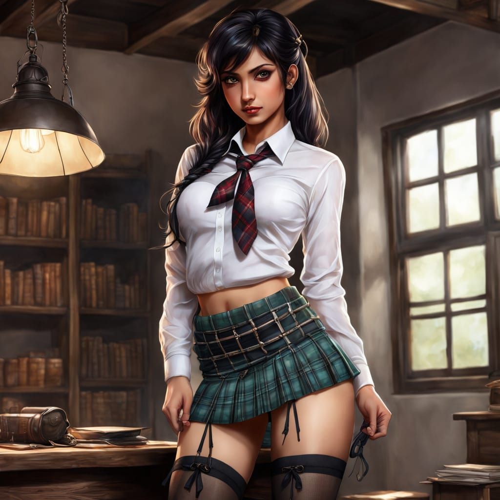 Rebellious allure in a plaid skirt