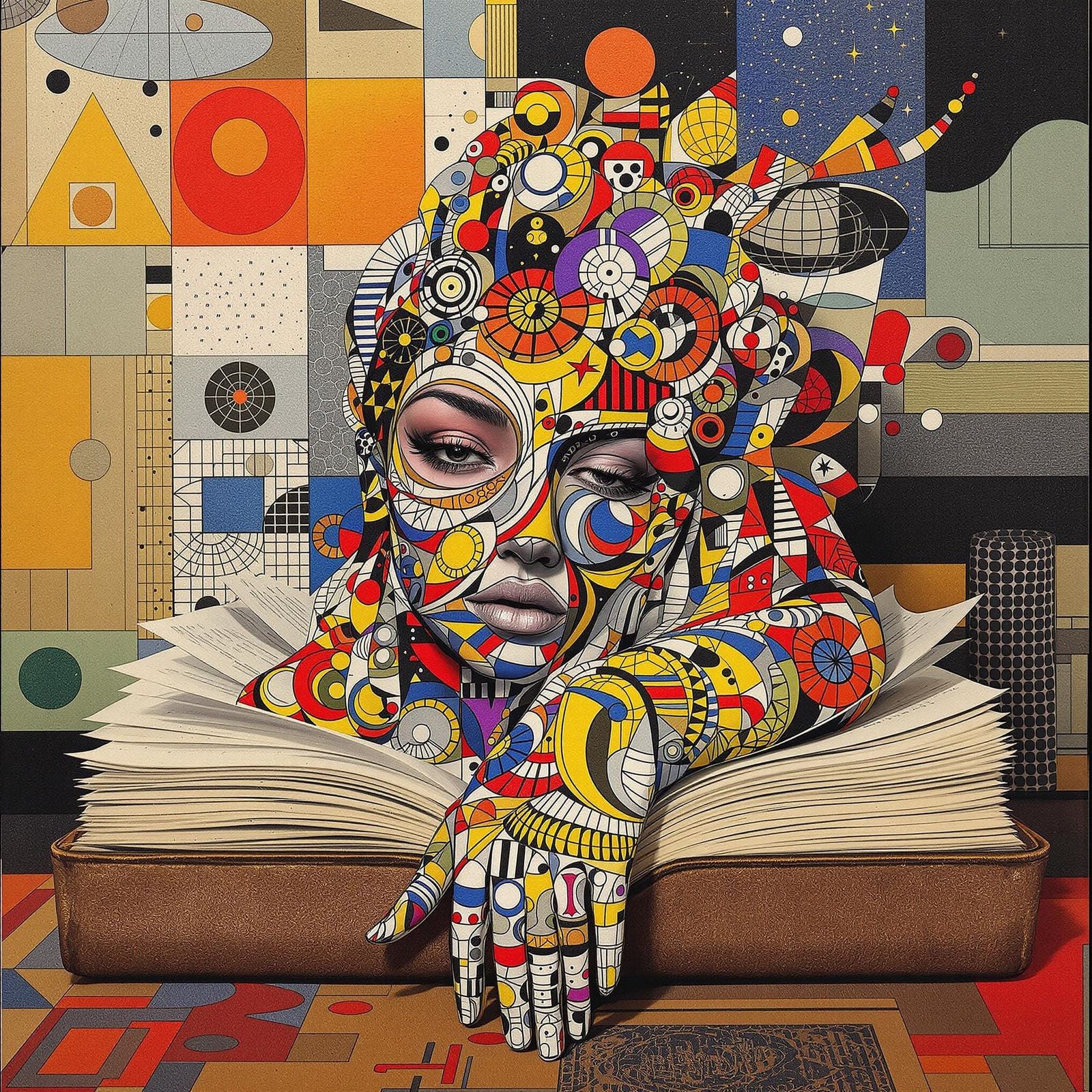 Surreal Dadaist Fantasy Art of a Crochet Woman Emerging from...