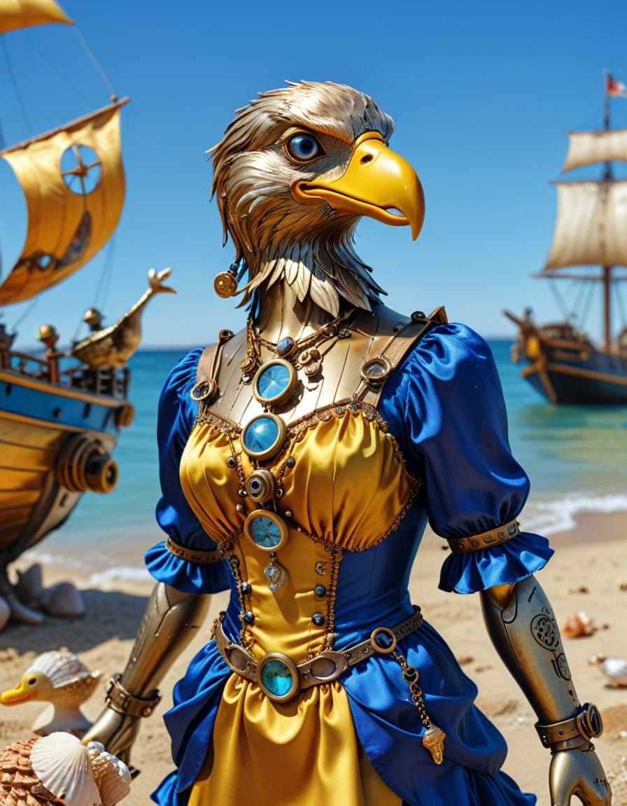 Steampunk Eagle's Beach Vacation in 3D