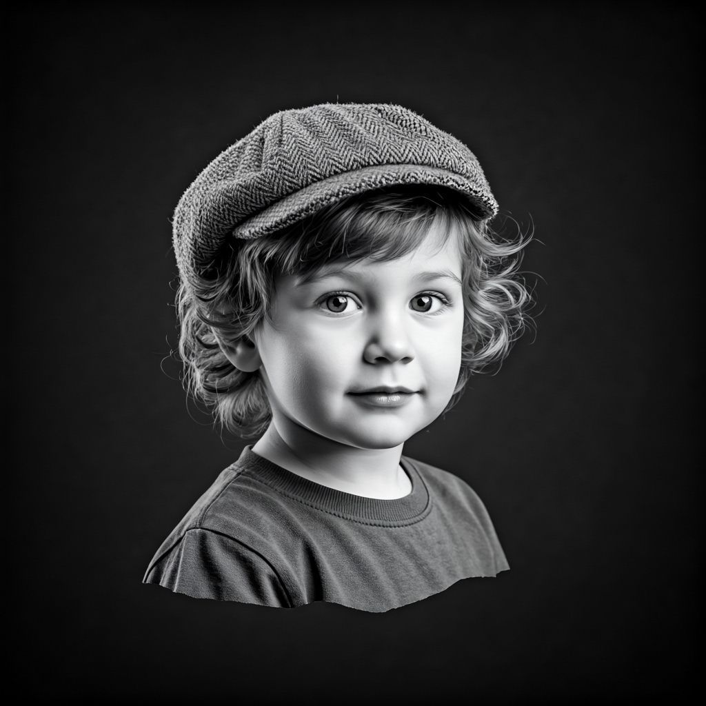 Monochrome Collage of a Boy with Torn Paper Textures