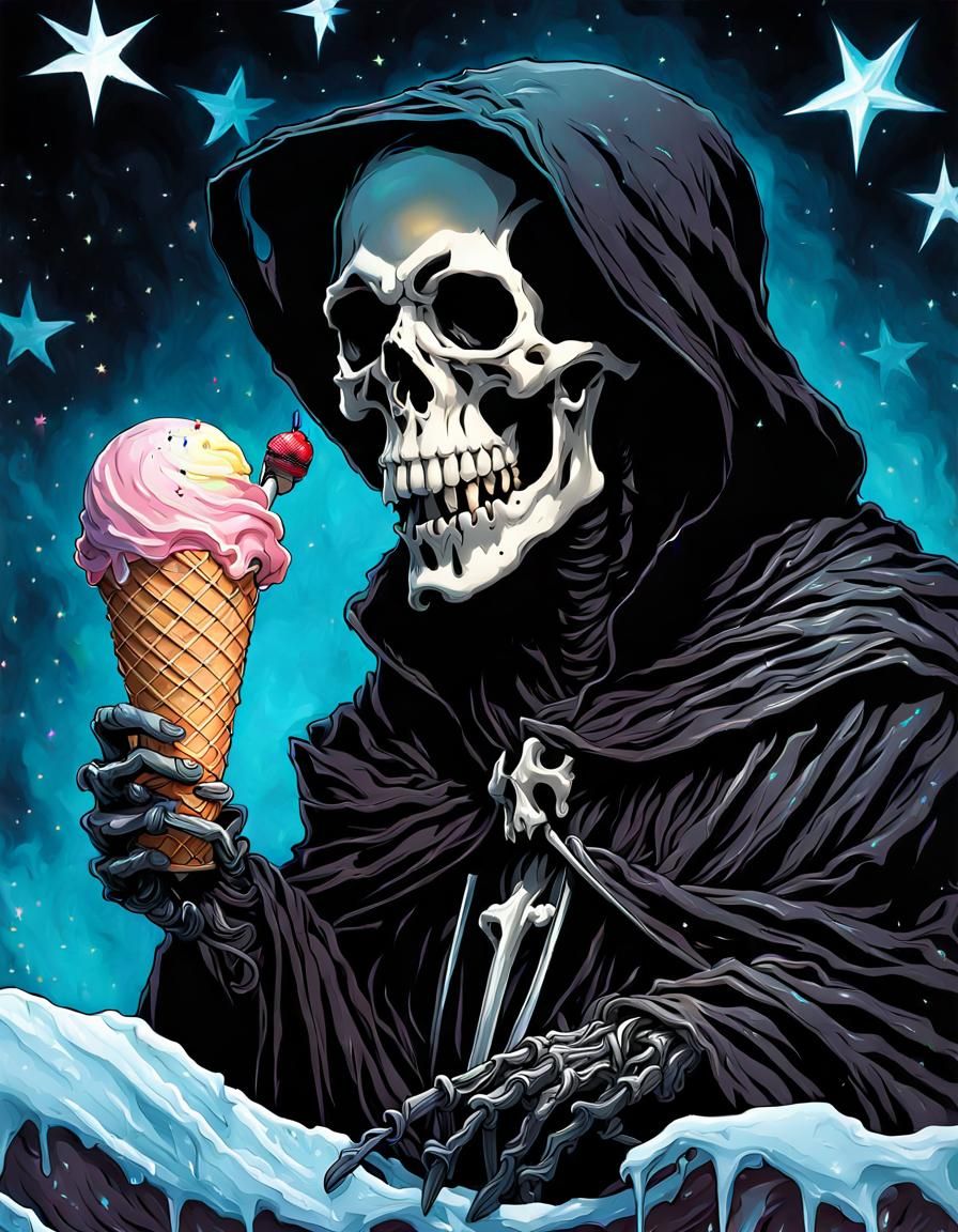 Grim Reaper eating ice cream