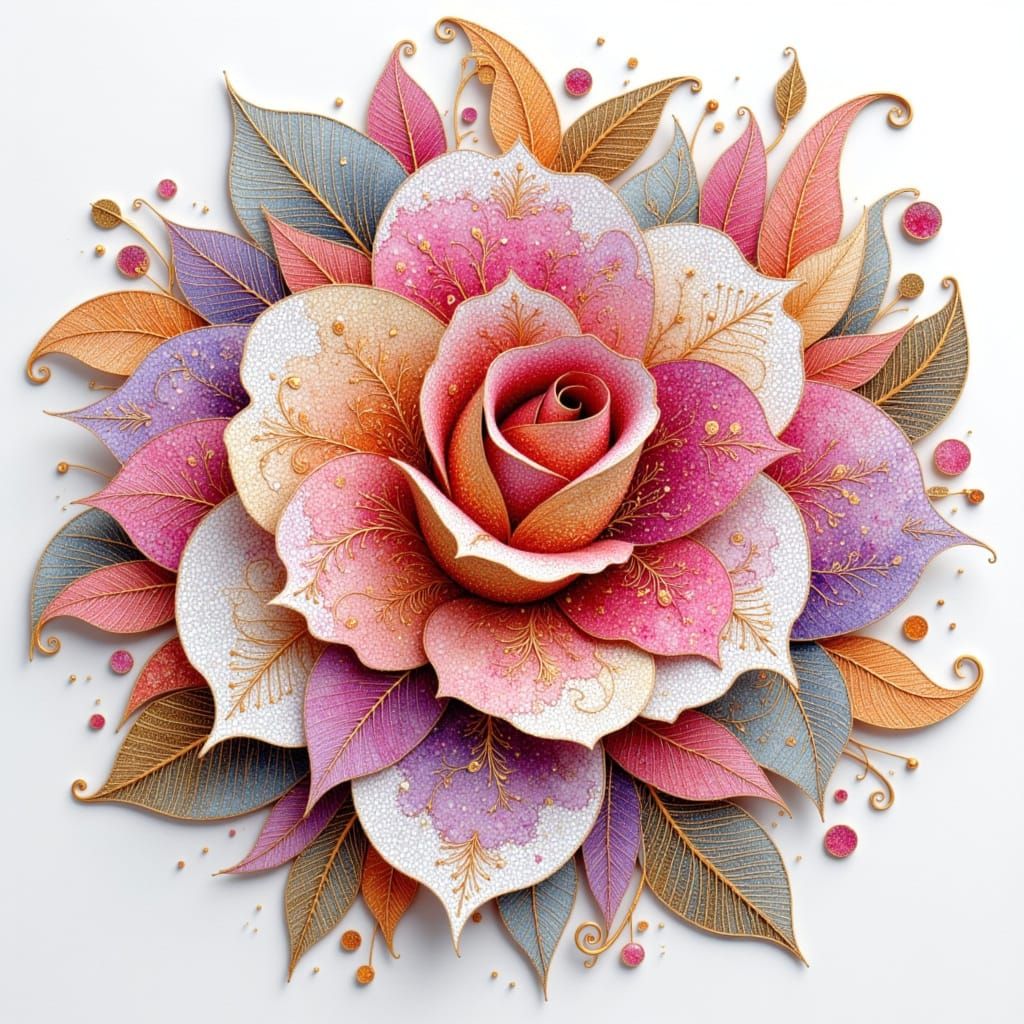 Intricate Kirigami Rose in Klimt Style