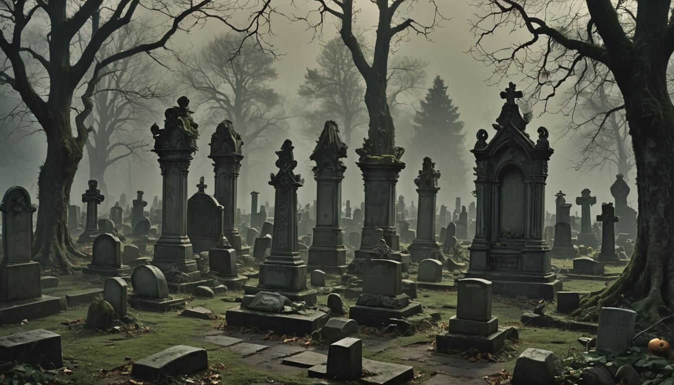 Eerie Gothic Cemetery in Tim Burton Style