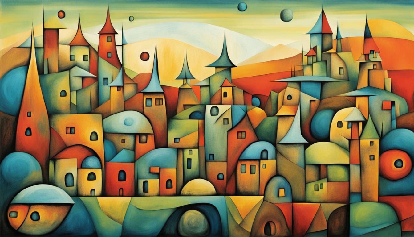 Futuristic Village in Paul Klee Style
