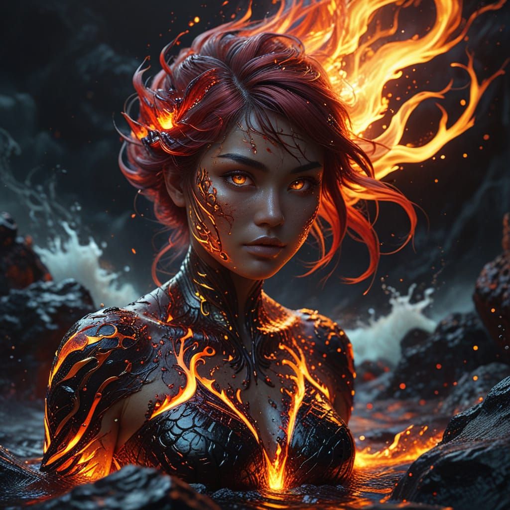 Lava Mermaid Concept Art in Fiery Fantasy Style
