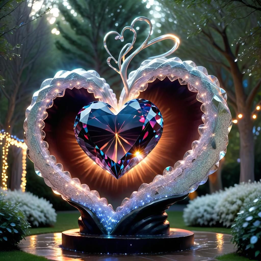 Diamond Heart Statue with Luminous Glow
