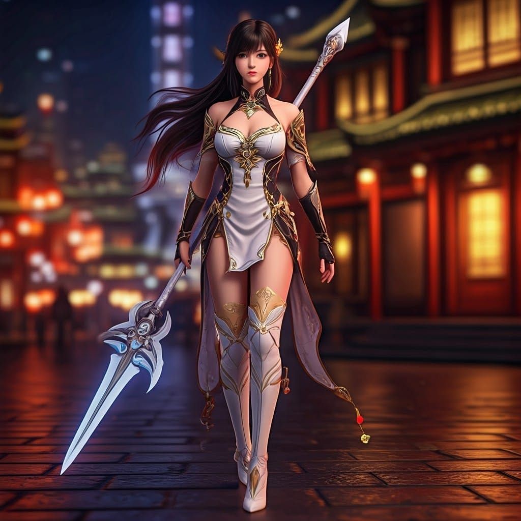 Cyberpunk Warrior Goddess in Shanghai Streets