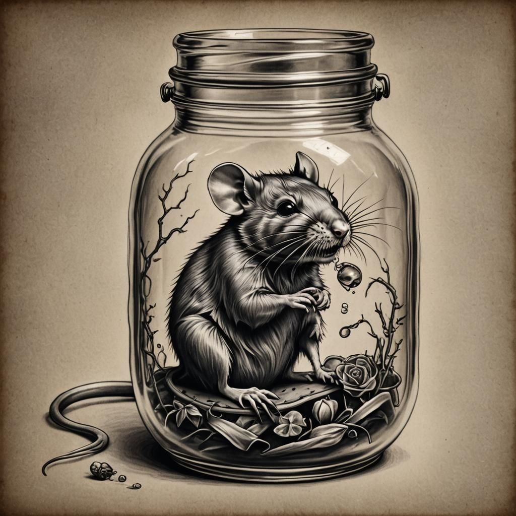 Dead Rat Tattoo Design in a Jar