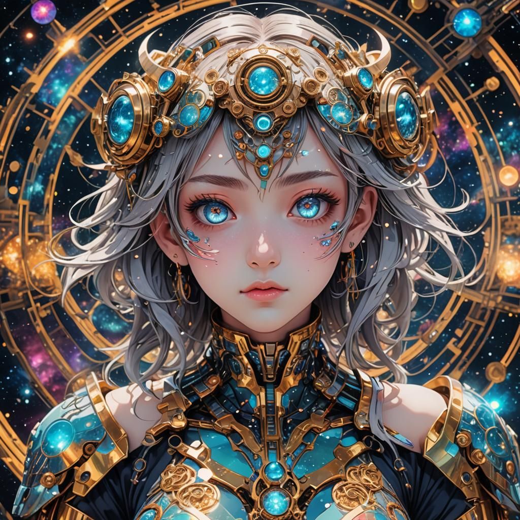 Celestial Waifu with Cosmic Eyes in Spacecore Style