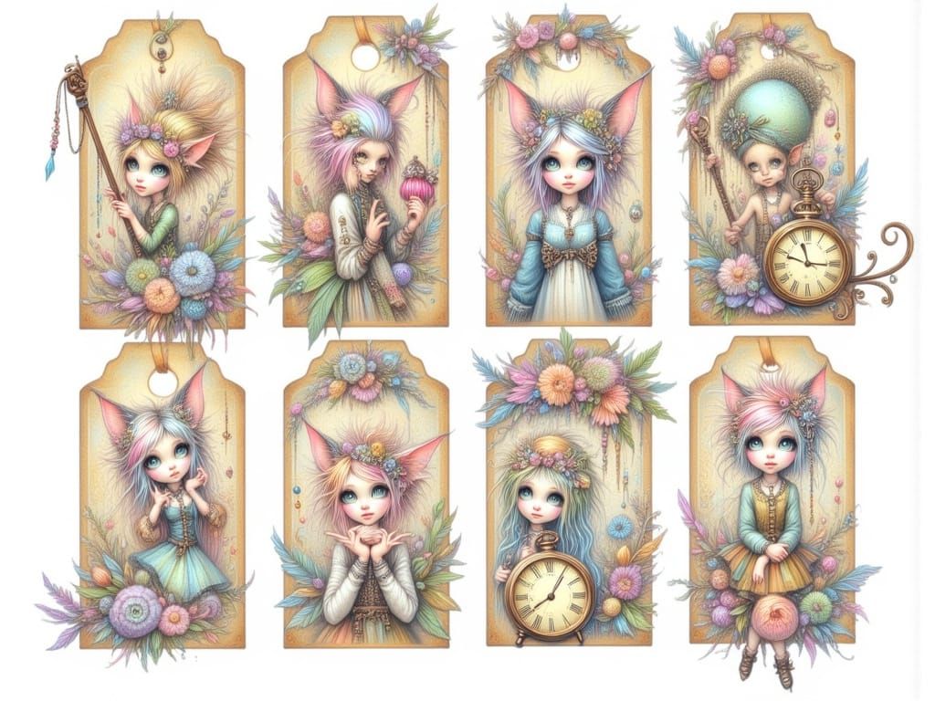 Fantasy Fairy Punk Journal Tags with Whimsical Hyperrealisti...