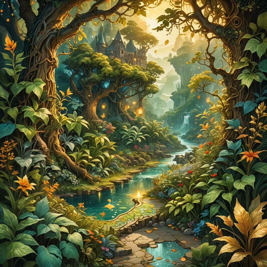 Lush Plants Spilling from Ancient Map in Watercolor Style