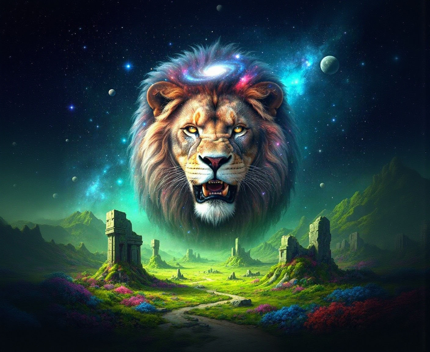 Celestial Lion Roars from Floating Island