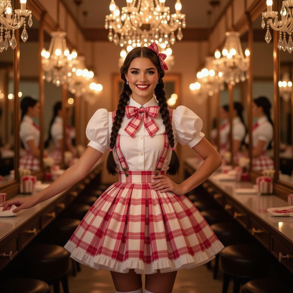 Young Woman Poses in School Uniform with Pigtails