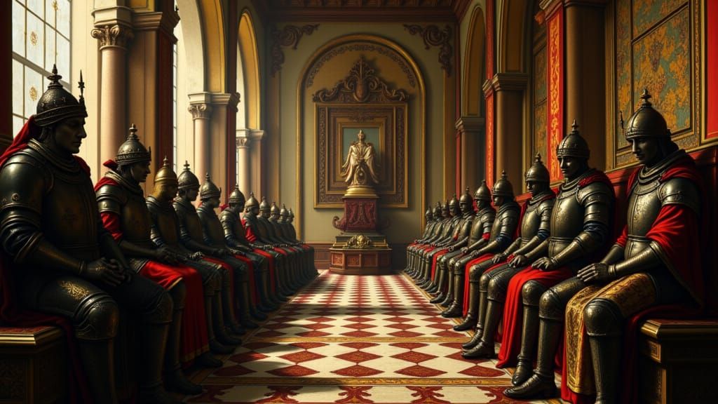 Medieval Knights Chess Set in Grand Hall