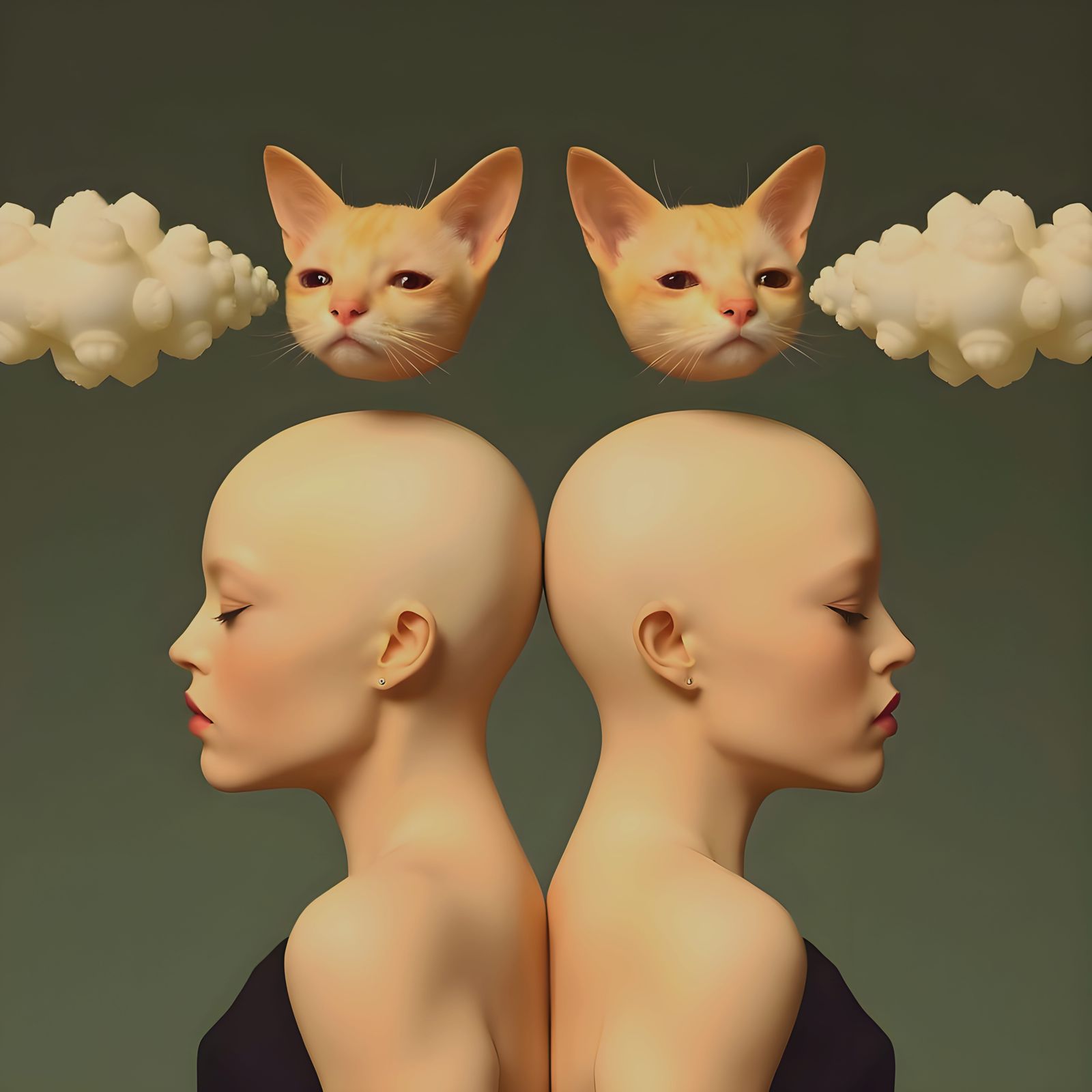 Surreal Siamese Twin Portrait in Whimsical Art