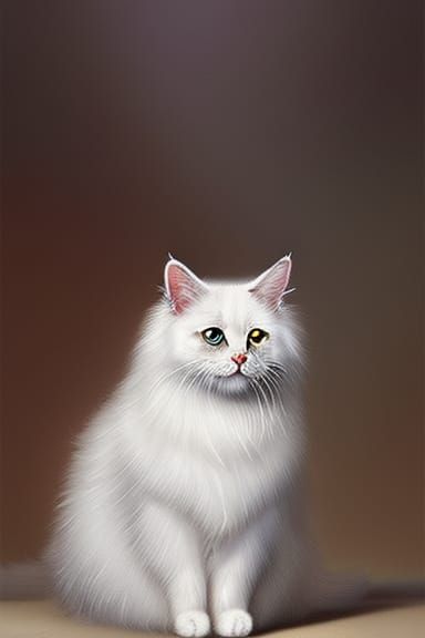 Cute Fluffy Cat in Watercolour Pencil Sketch