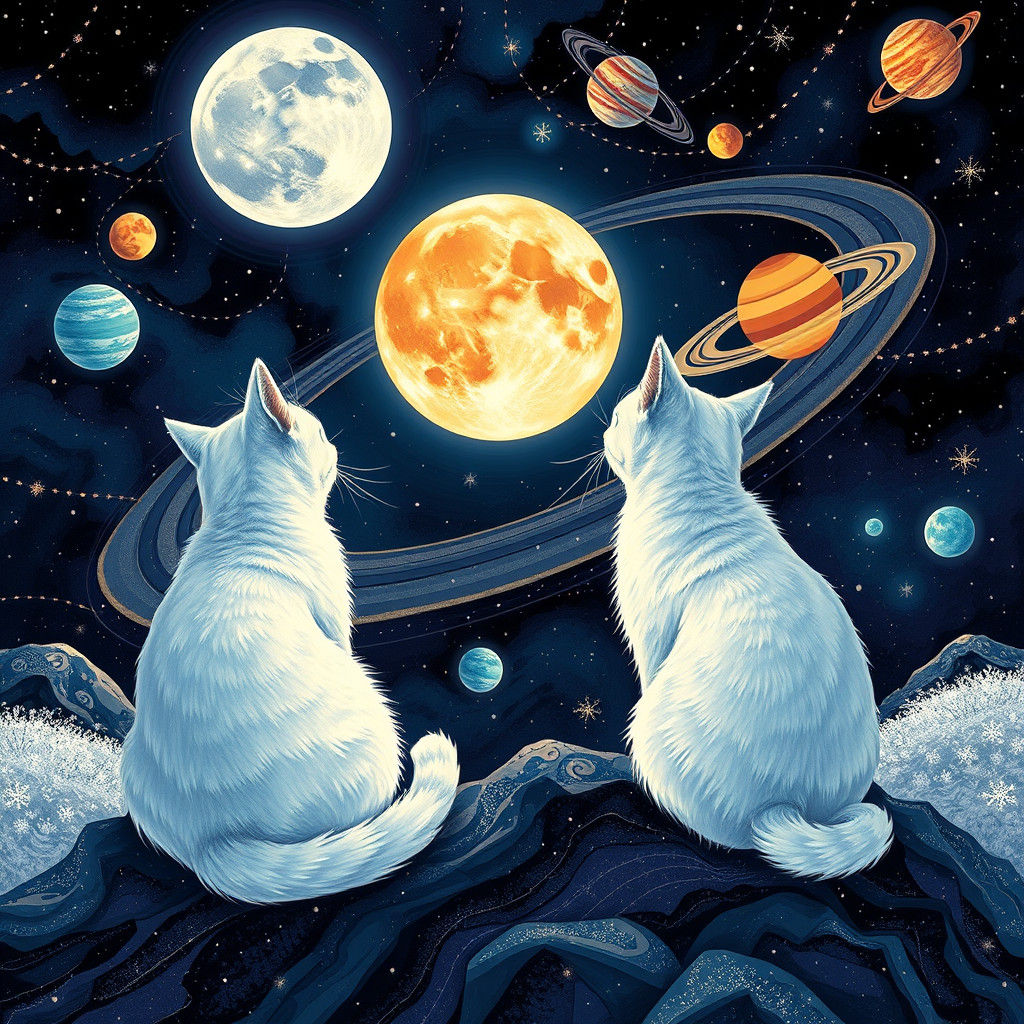 Cosmic Feline Dreamscapes in Cubist Abstraction
