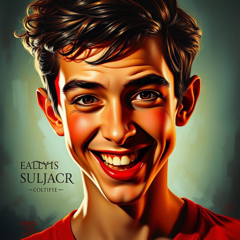 Charming Young Man With Devilish Glimpse in Surreal Oil Pain...