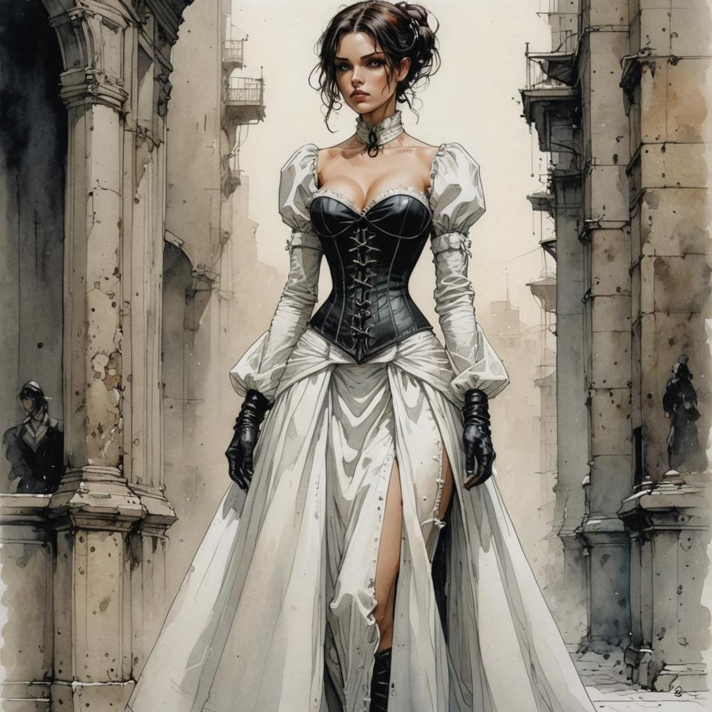 Woman in Corset, Surreal Airbrush Illustration