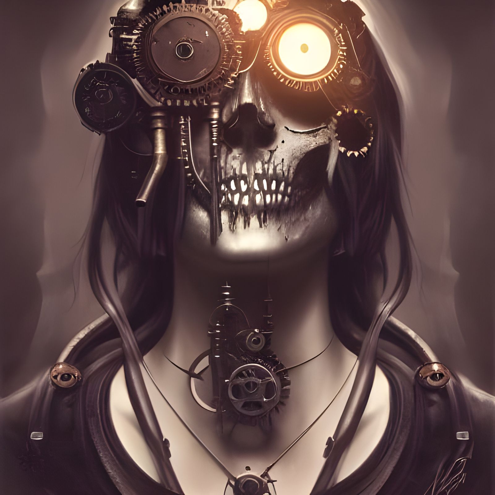 Steampunk Skull Portrait with Glowing Eyes