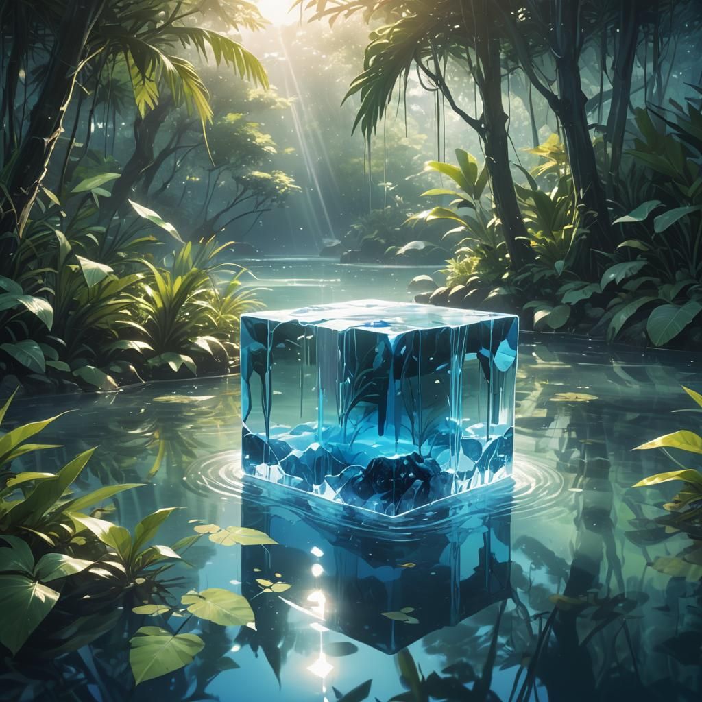 Blue Ice Block in Tropical Water: Anime Style