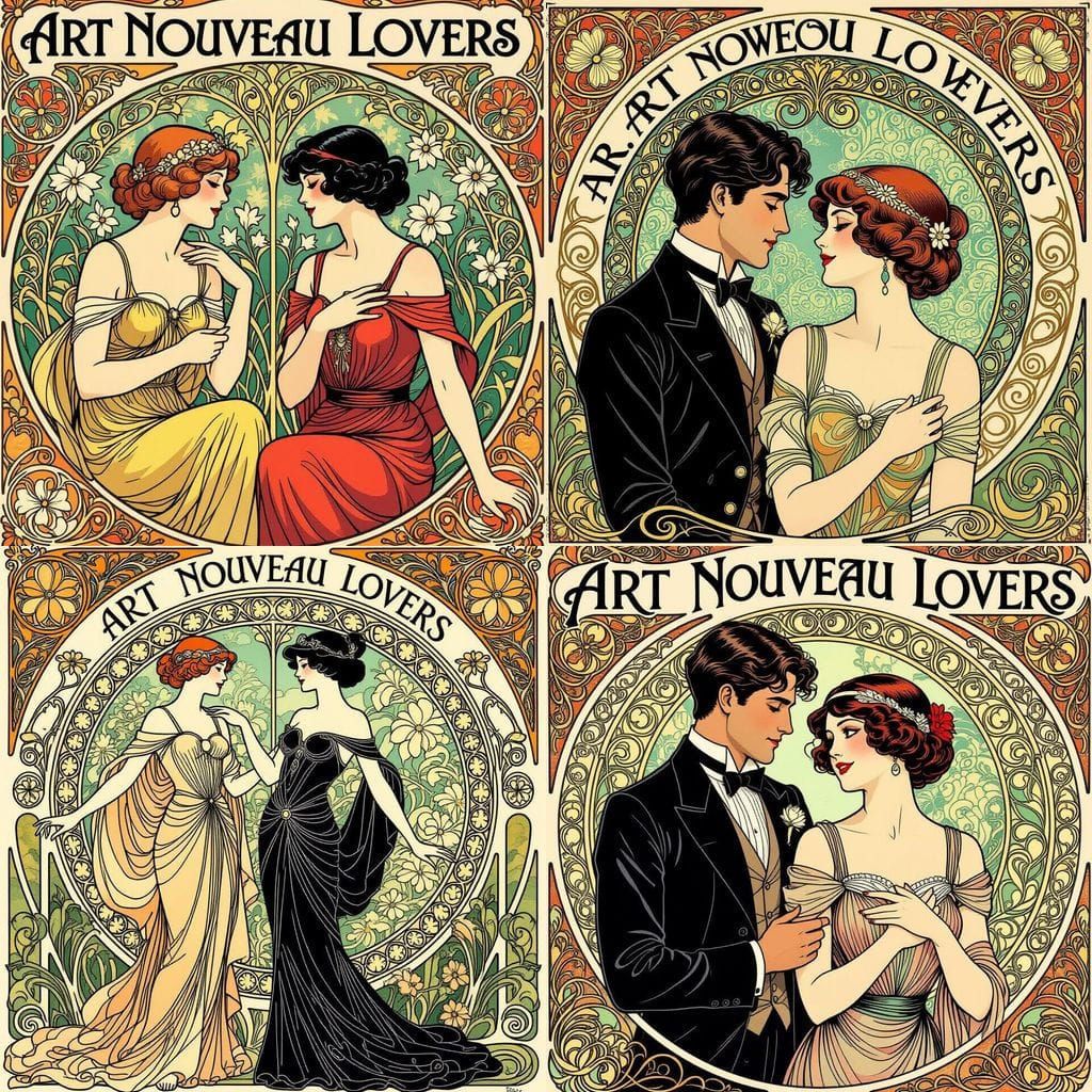 Art Nouveau Comic Lovers in Elegant Style
