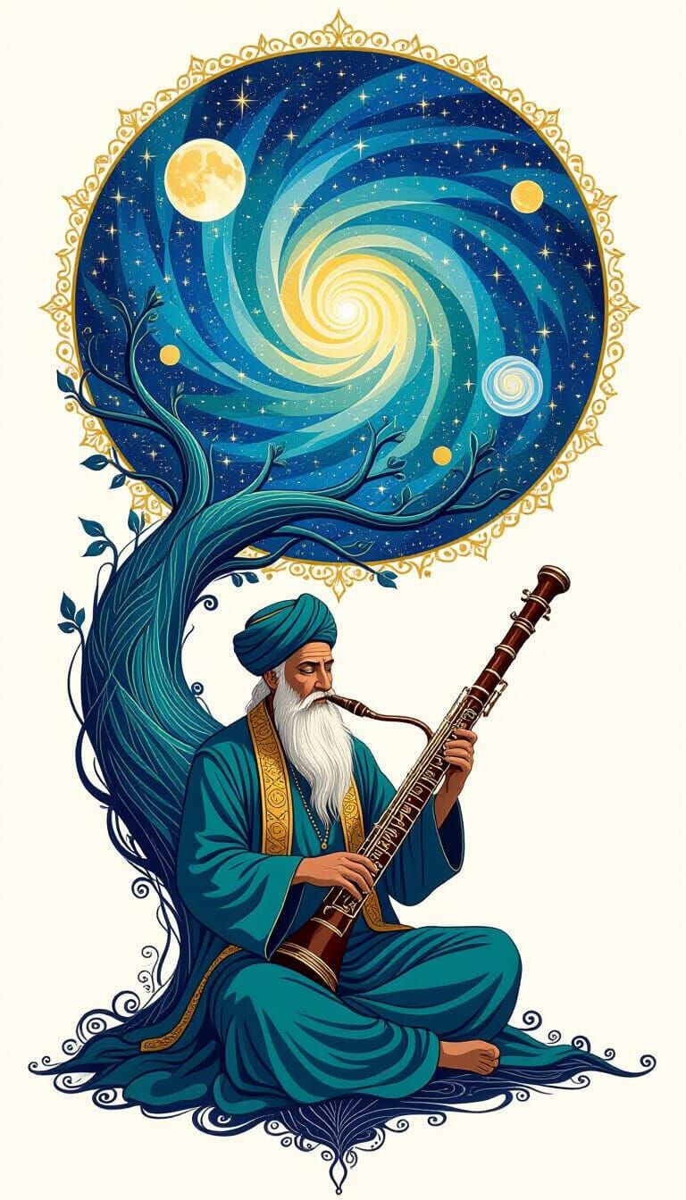 Sufi Master Merges with Cosmic Tree: Impasto Oil