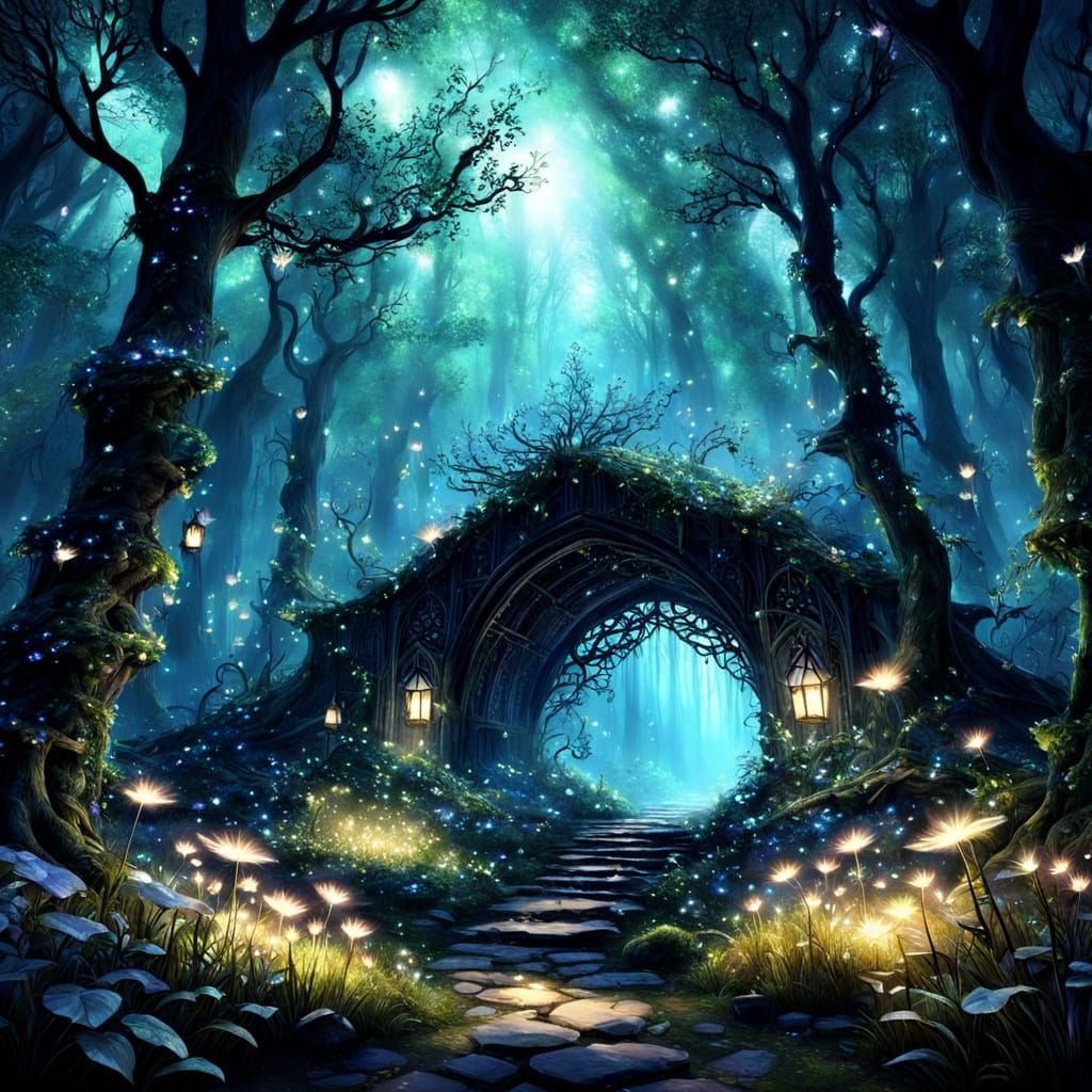 Whimsical Enchanted Forest in Ethereal Hues