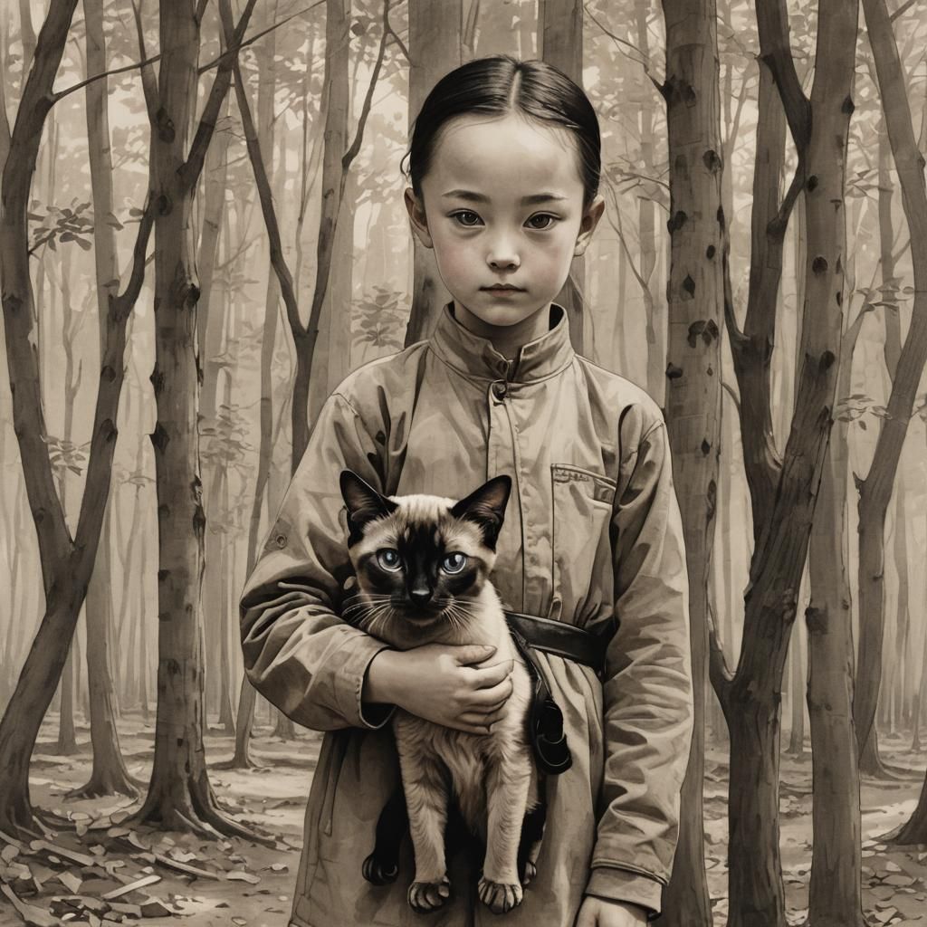 Siamese cat loved by child