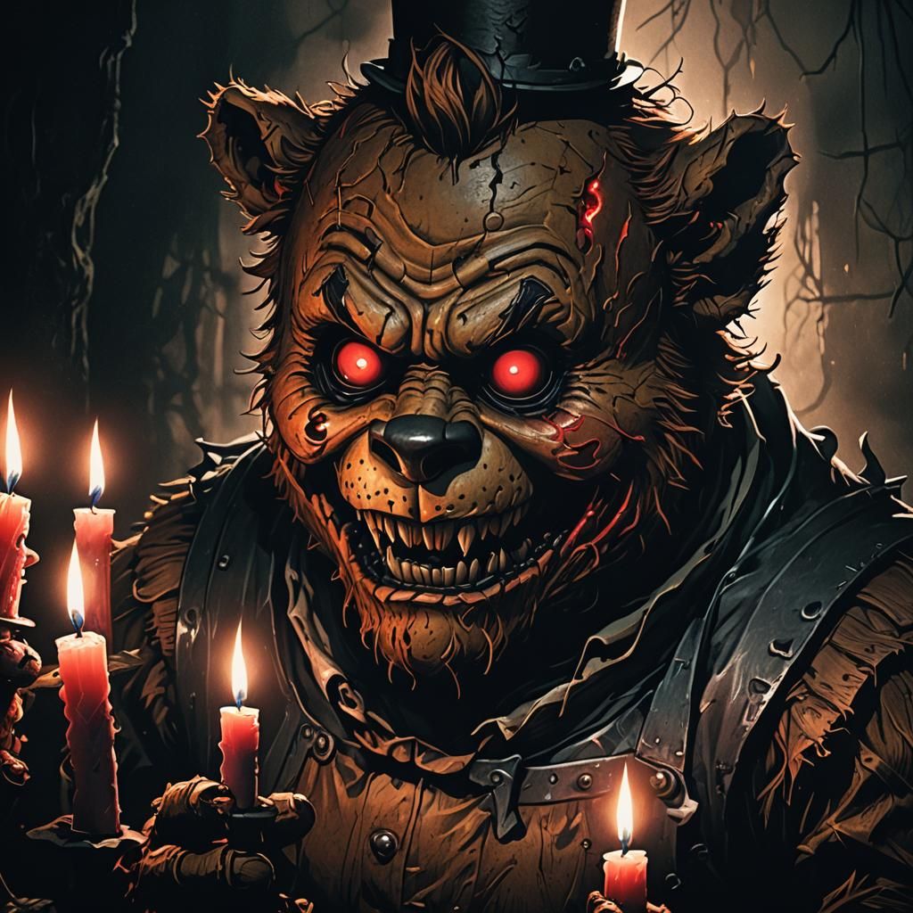 Freddy Fazbear Dark Fantasy Illustration in Mystical Style