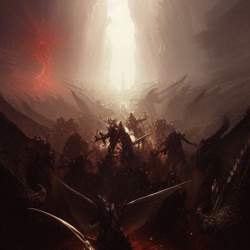 Angels Battle in Dark Fantasy Landscape