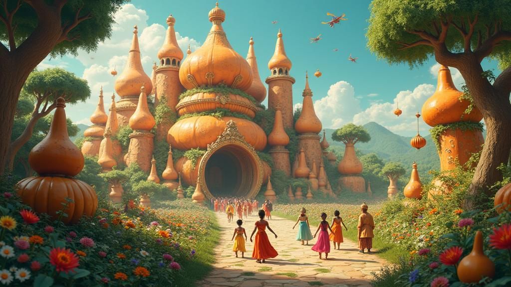 Gourd Palace in Verdant Gardens: A Whimsical Fantasy