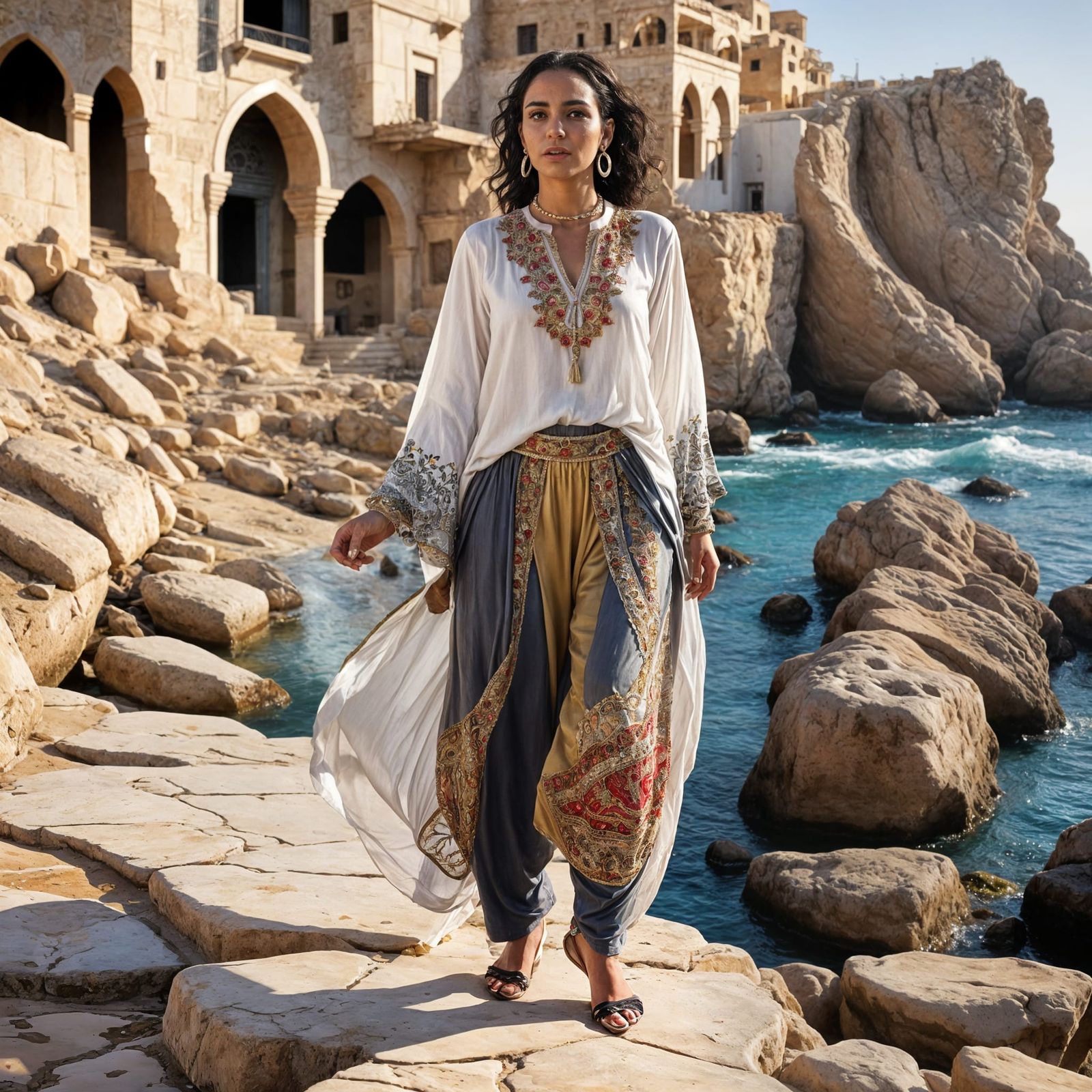 Libyan Woman in Traditional Dress on Tripoli Shore