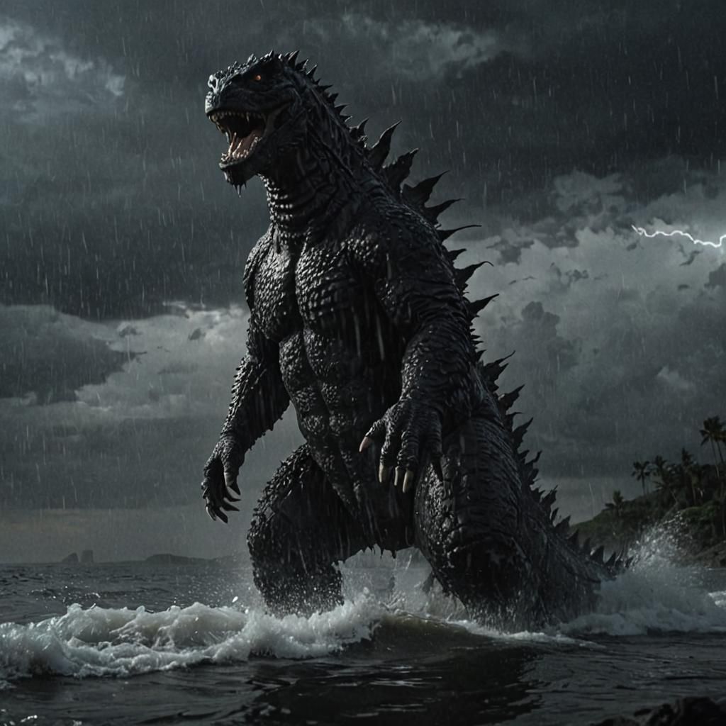 Godzilla Rises: A Film Noir Cinematic Still