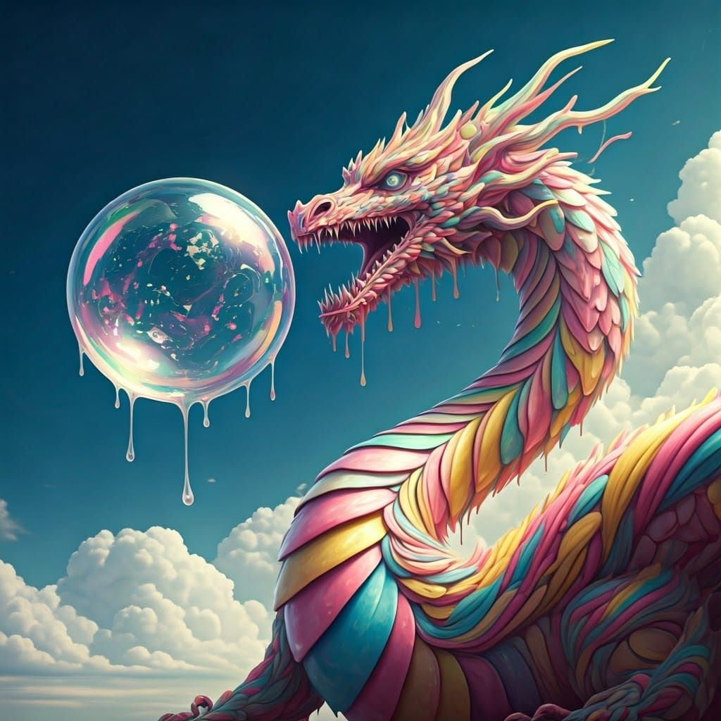 Vibrant Iridescent Dragon Breathing Chewing Gum Bubble