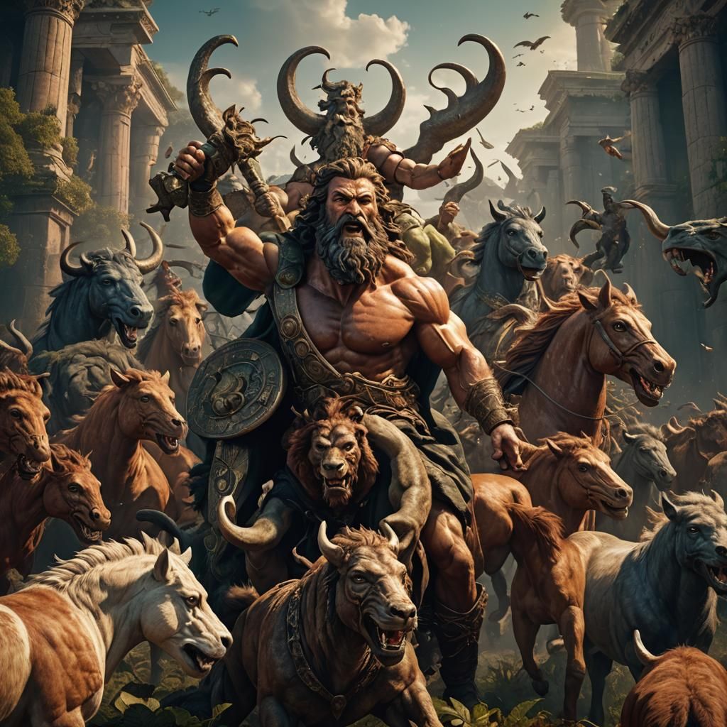 Hercules and Mares of Diomedes: Fantasy Concept Art