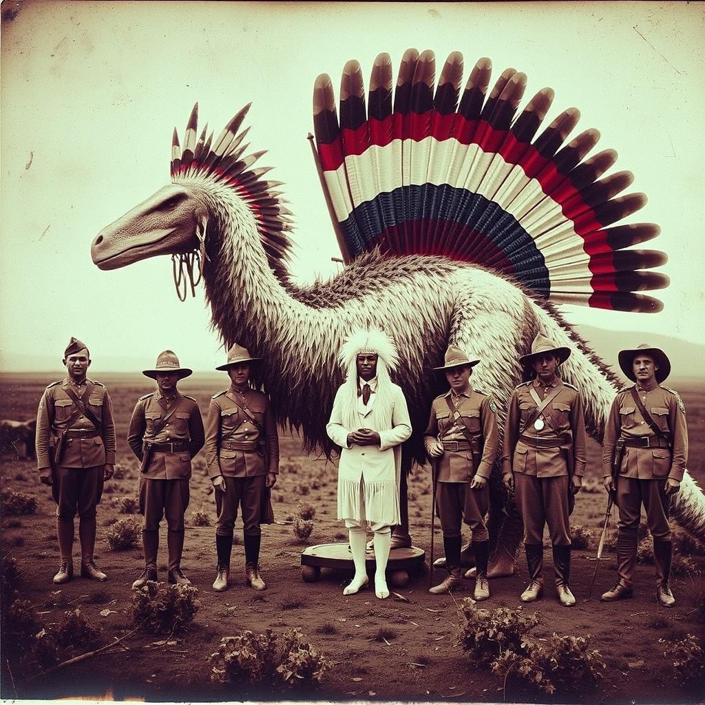 Vintage Photo: Cavalry Scouts and Prehistoric Beast