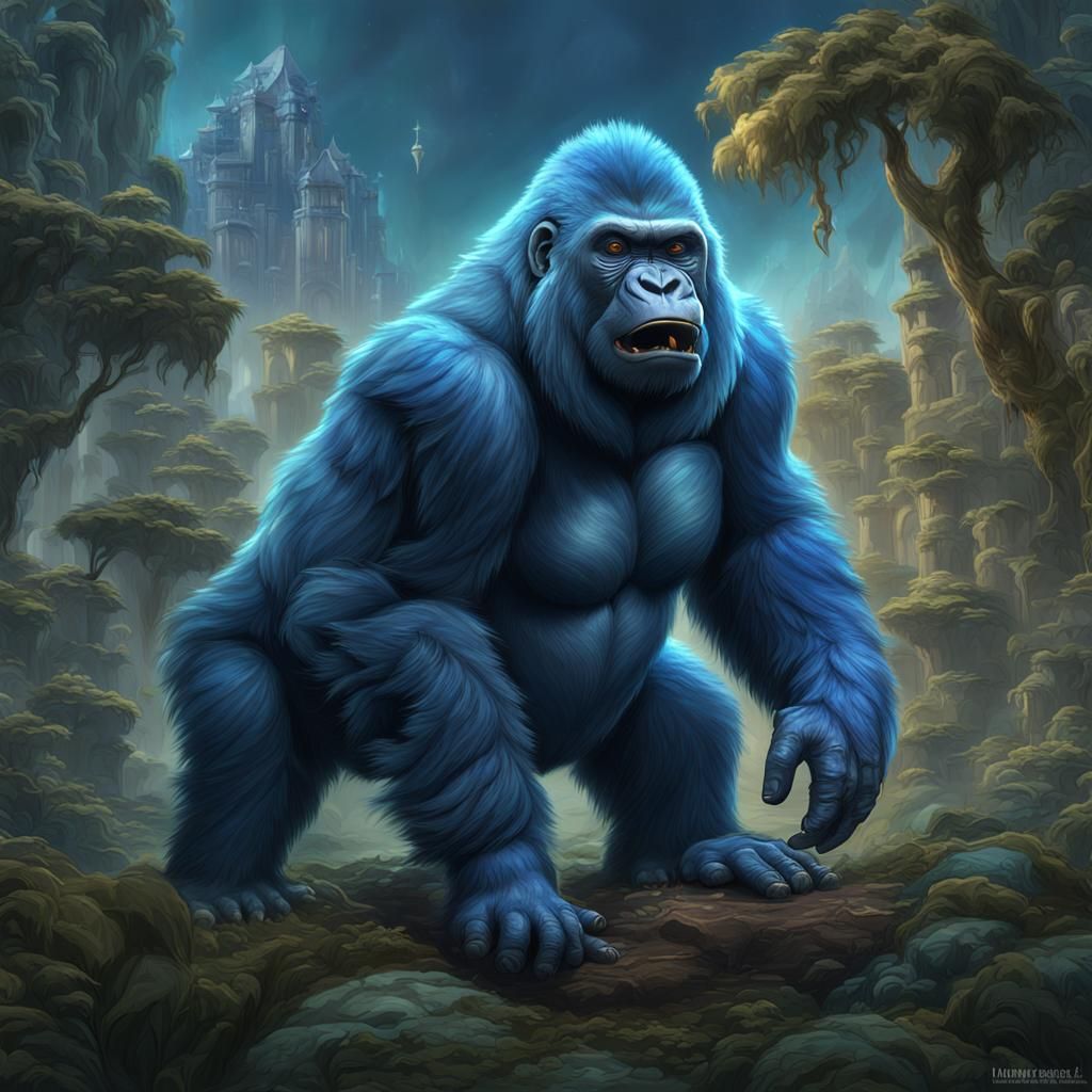 Blue Fur Gorillas in Detailed Fantasy Concept Art
