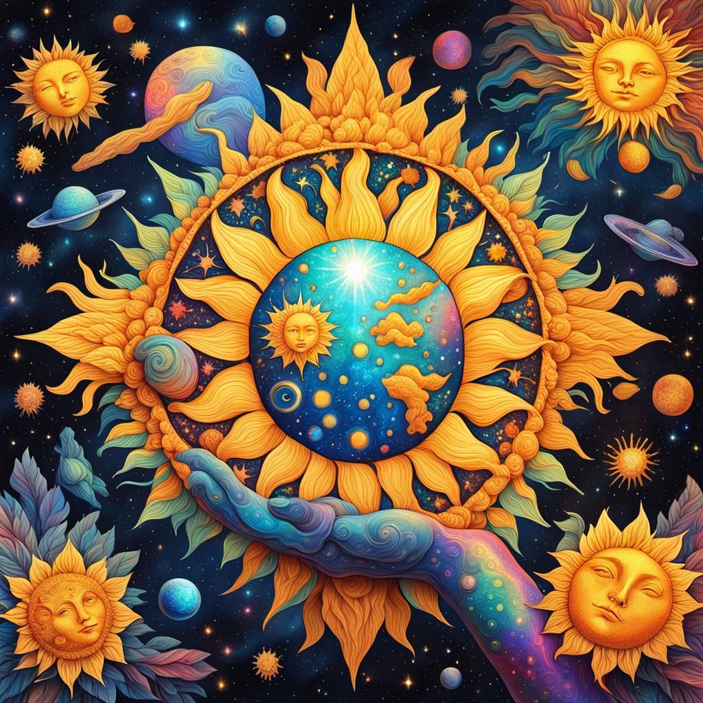 Holographic Cosmic Sunshine, Mixed Media Illustration