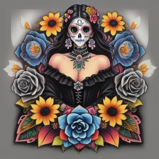 Floral Sugar Skull Graffiti Art in Prisma Colors