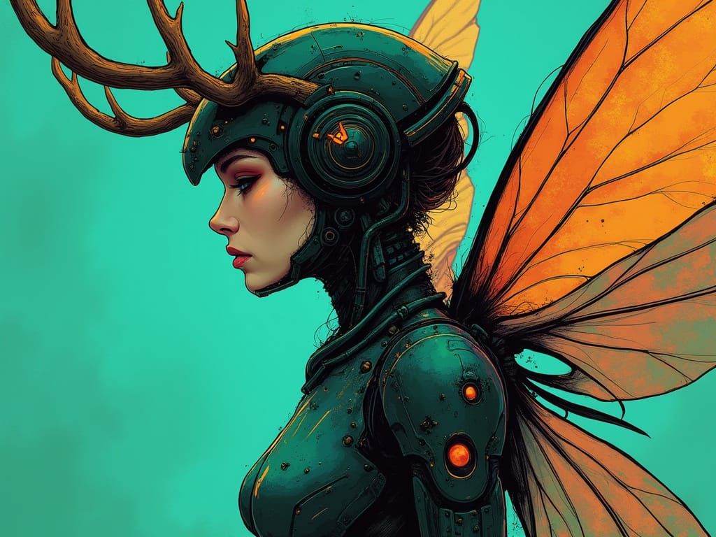 Cyberpunk Faerie Agent in Memphis Style