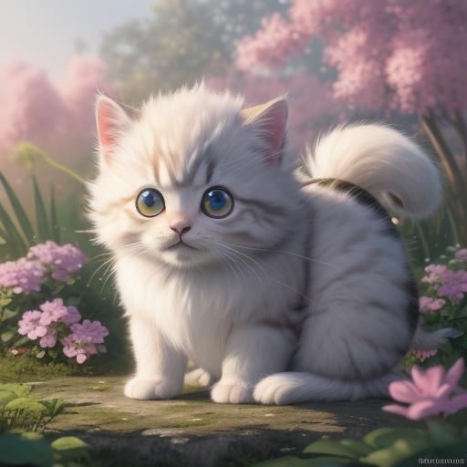 Cute Kitten Snail in Anime 3D Art Style