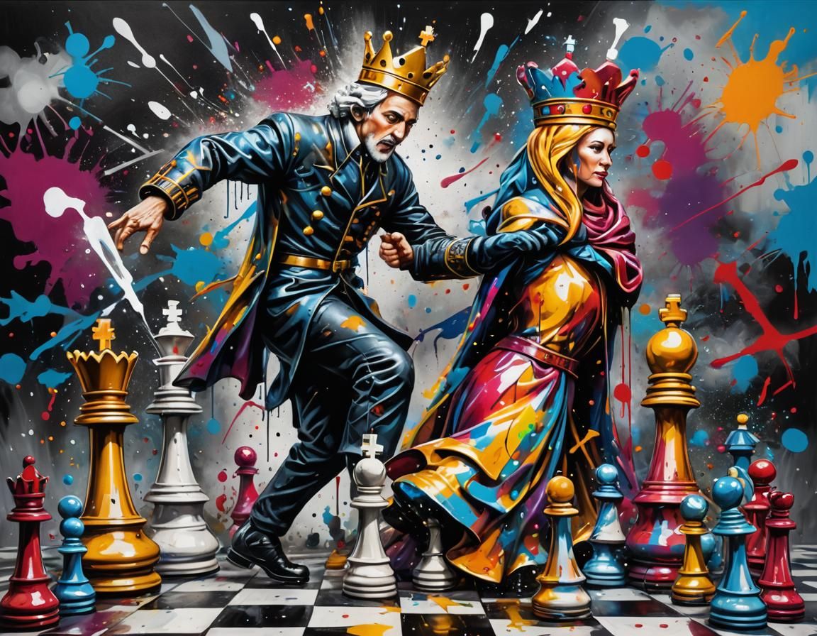 Chess King and Queen in Graffiti Art Style