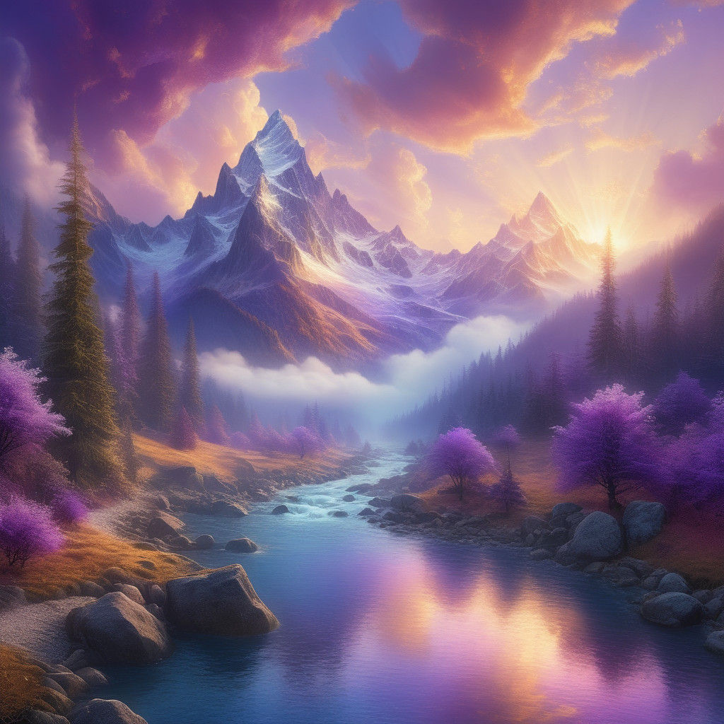 Dreamlike Sapphire River Landscape in Luminous Style