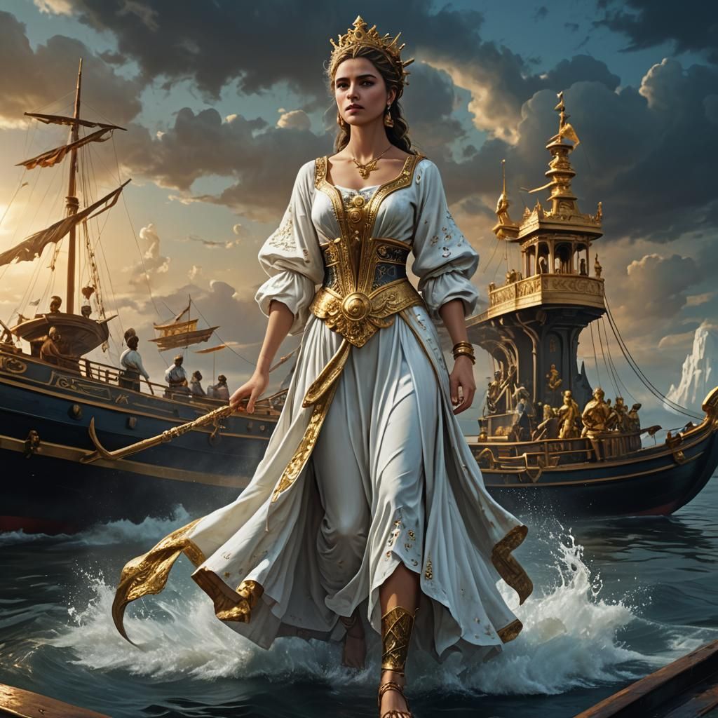 Exotic Woman Portrait with Golden Statue